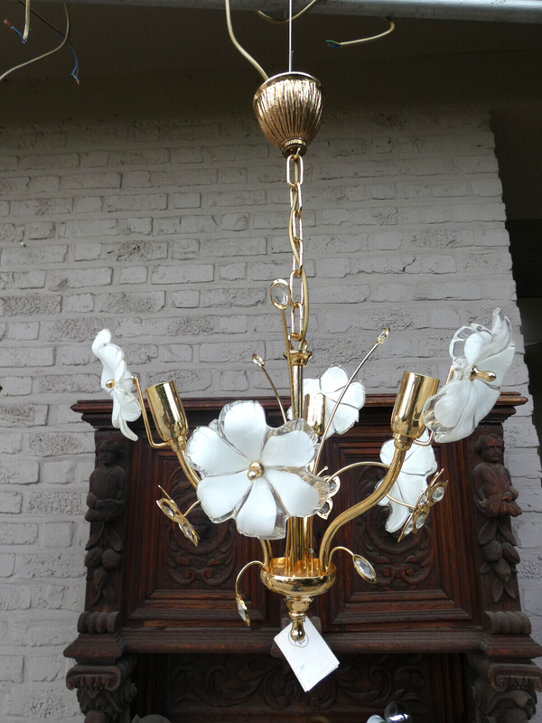 Vintage italian Chandelier lamp murano glass swarovski butterfly floral rare