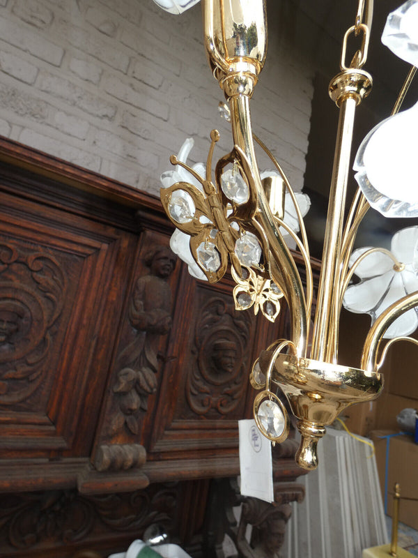 Vintage italian Chandelier lamp murano glass swarovski butterfly floral rare