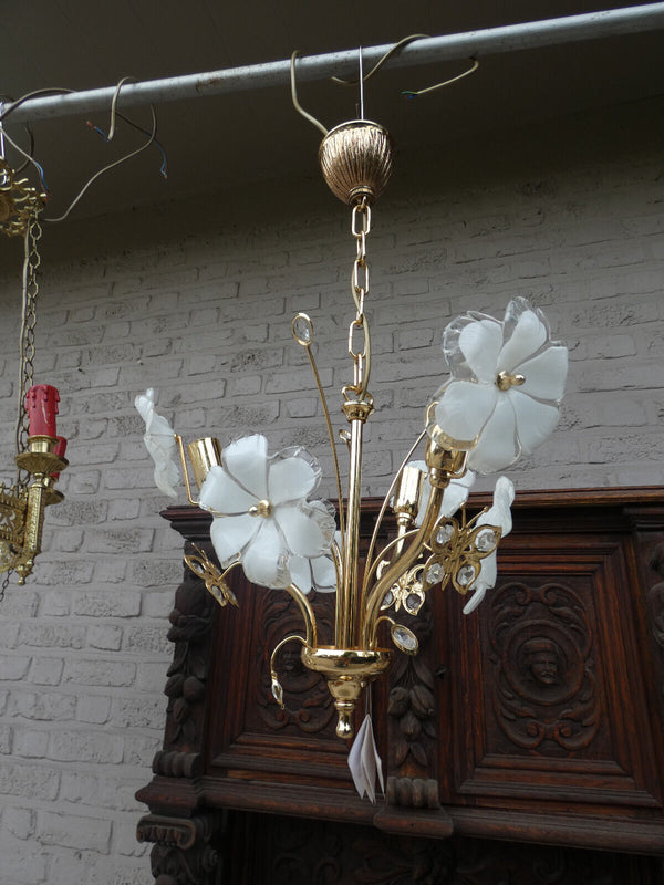 Vintage italian Chandelier lamp murano glass swarovski butterfly floral rare
