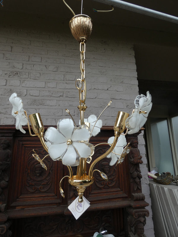 Vintage italian Chandelier lamp murano glass swarovski butterfly floral rare