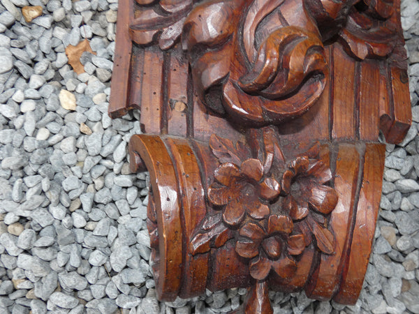 PAIR Large 1800s Antique Wood carved putti cherub wall plaque panels