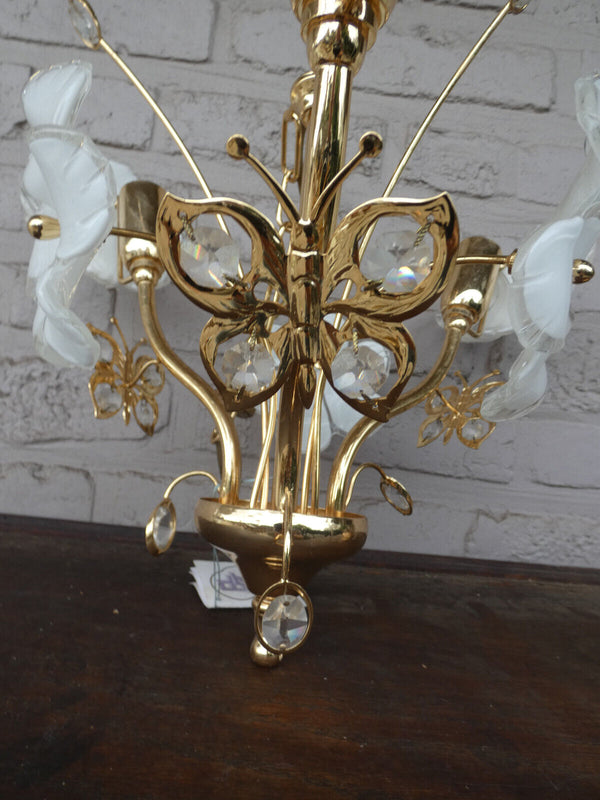 Vintage italian Chandelier lamp murano glass swarovski butterfly floral rare