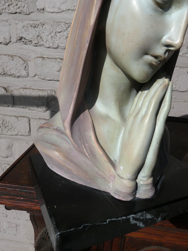 Antique Flemish school terracotta madonna bust sculpture Statue signed G carli