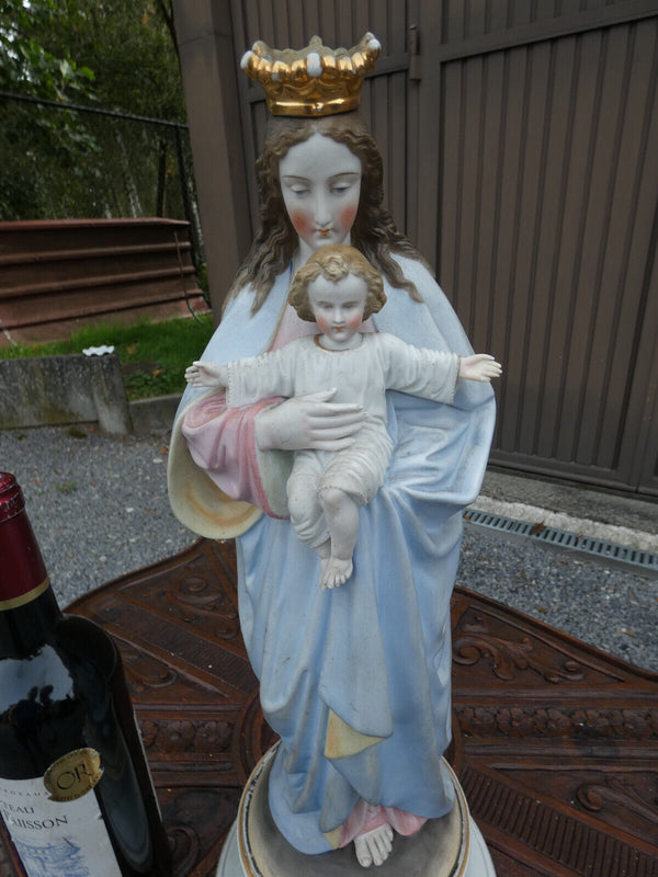 Antique 19thc Vieux andenne XL Madonna porcelain statue figurine religious angel