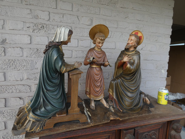 XL 19thc Wood carved church sculpture statue group holy family jesus mary joseph