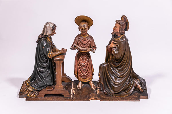 XL 19thc Wood carved church sculpture statue group holy family jesus mary joseph