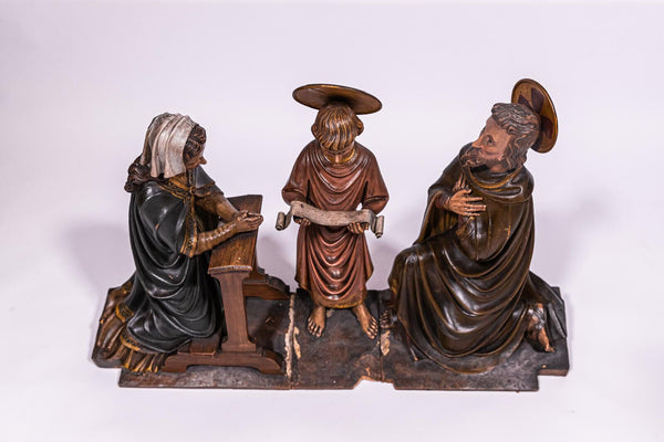 XL 19thc Wood carved church sculpture statue group holy family jesus mary joseph