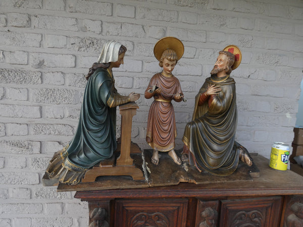 XL 19thc Wood carved church sculpture statue group holy family jesus mary joseph