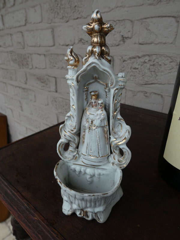 Antique french vieux paris porcelain holy water font niche chapel madonna