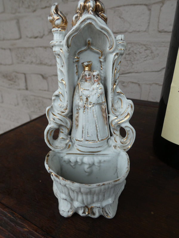 Antique french vieux paris porcelain holy water font niche chapel madonna