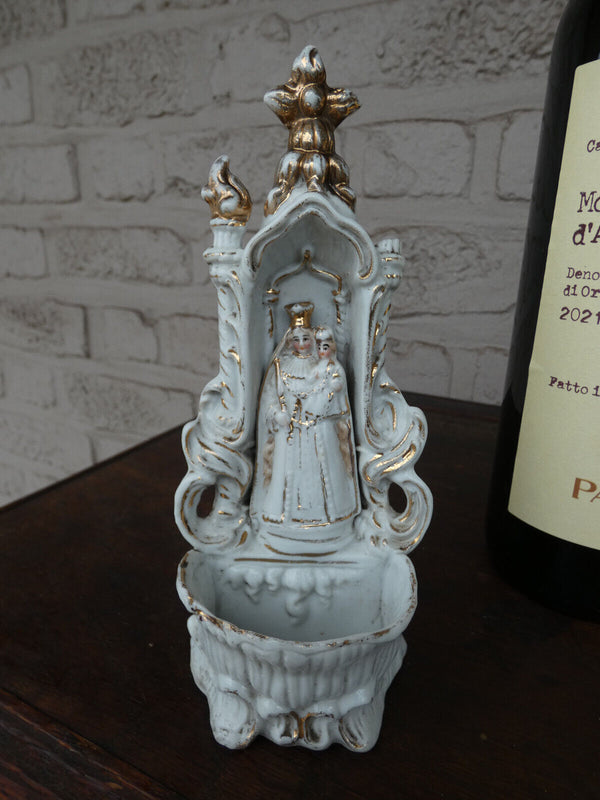 Antique french vieux paris porcelain holy water font niche chapel madonna