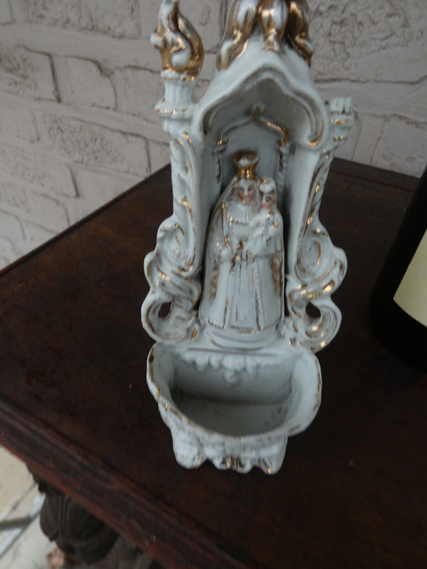 Antique french vieux paris porcelain holy water font niche chapel madonna