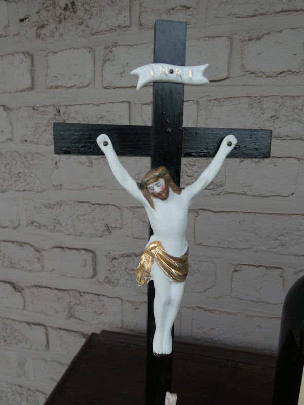 antique french vieux paris porcelain holy water font angels crucifix rare