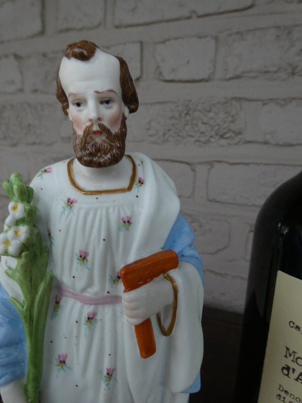 Antique french  old paris porcelain saint joseph statue figurine religious