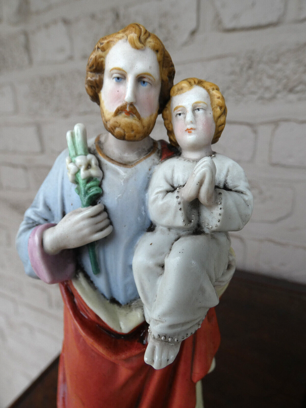 Antique french  old paris porcelain saint joseph statue figurine religious