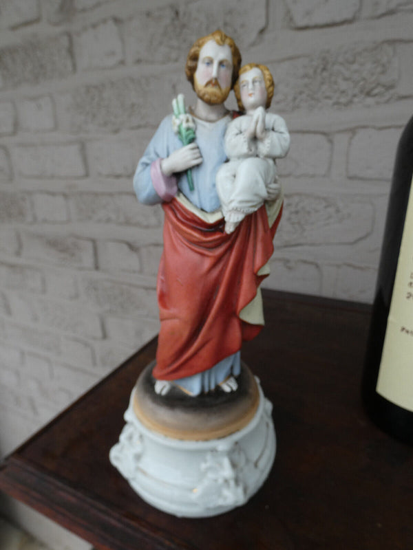 Antique french  old paris porcelain saint joseph statue figurine religious