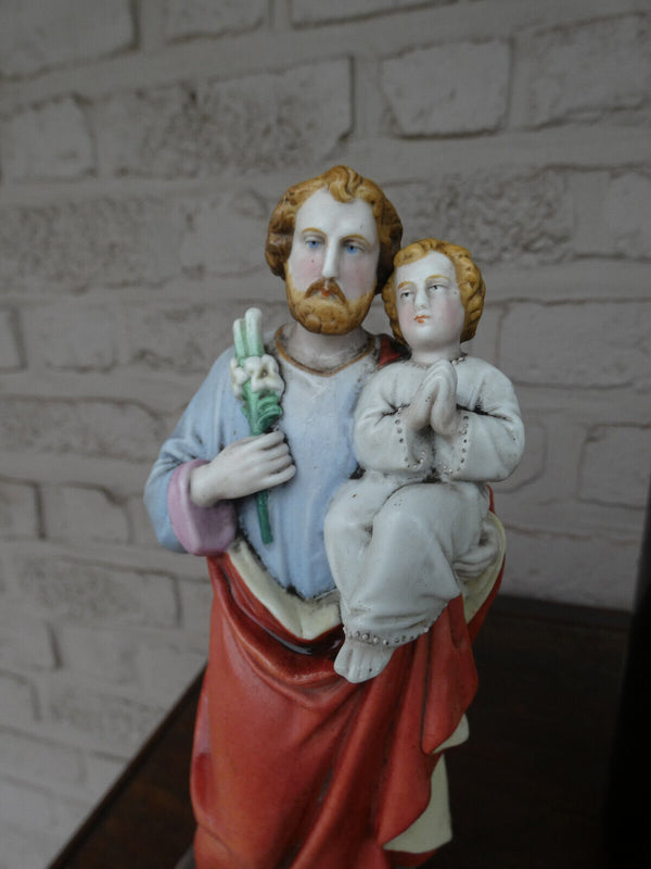 Antique french  old paris porcelain saint joseph statue figurine religious