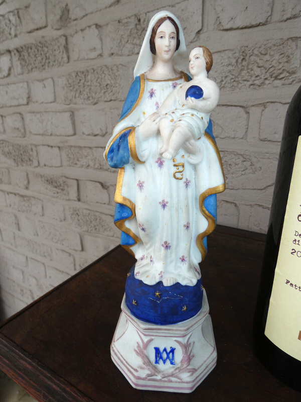 Antique French porcelain madonna child figurine statue religious