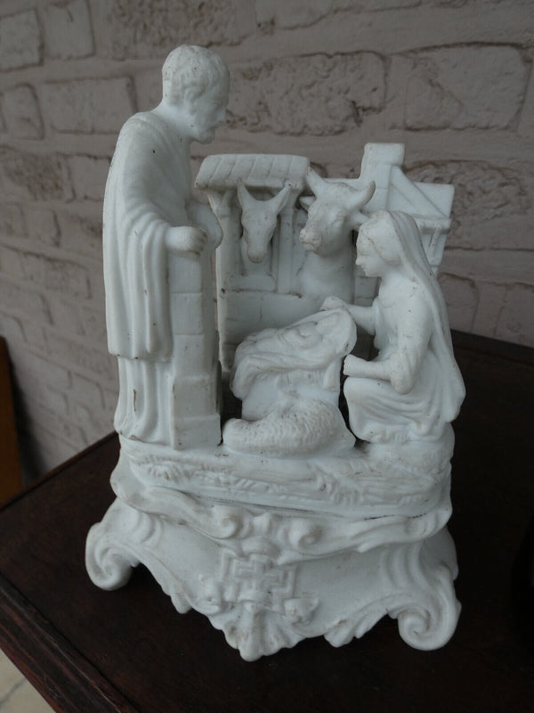 19thc Antique French bisque porcelain group nativity birth jesus statue