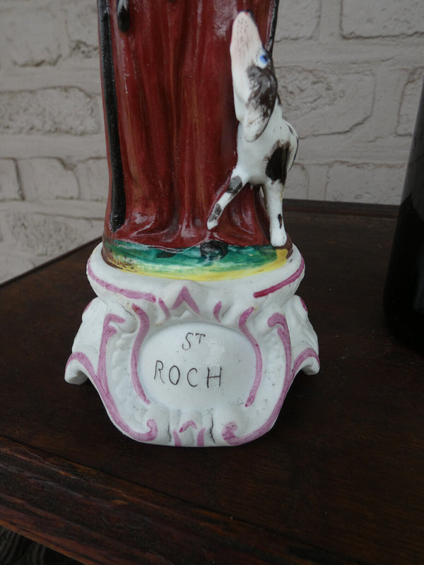 Antique French porcelain h Saint rochus dog statue figurine religious