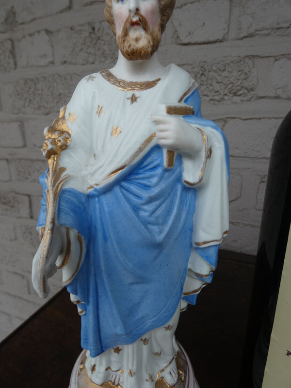 19thc Antique French porcelain bisque signed LETU MAUGER saint joseph statue