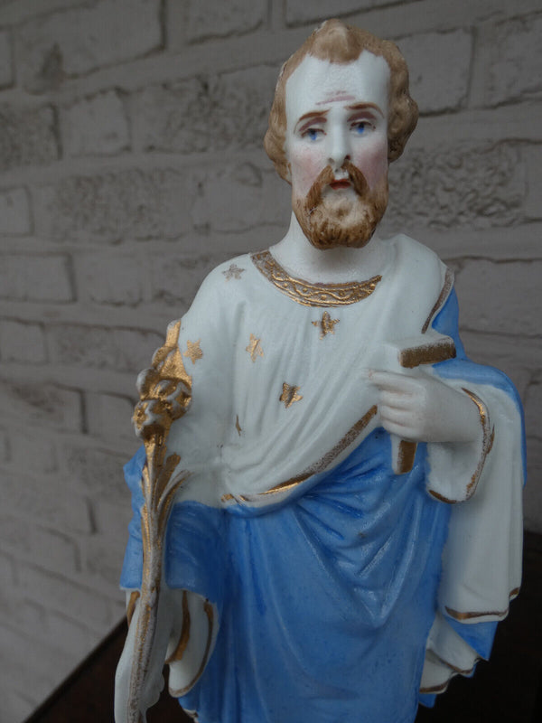 19thc Antique French porcelain bisque signed LETU MAUGER saint joseph statue