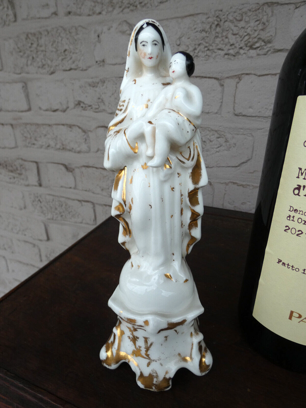 Antique 19thc French old paris porcelain madonna figurine statue