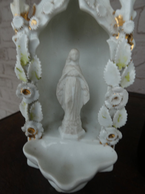 Antique French porcelain holy water font stand chapel niche madonna