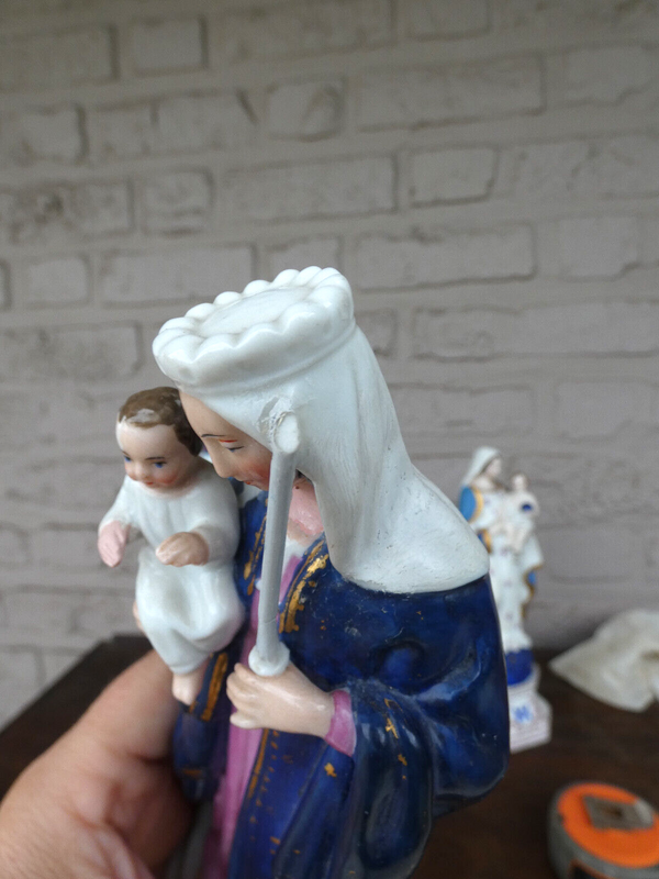 Antique French porcelain madonna child figurine statue