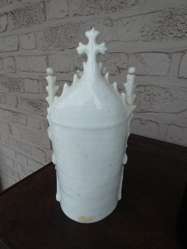 Antique French porcelain holy water font stand chapel niche madonna