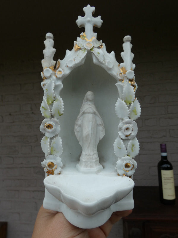 Antique French porcelain holy water font stand chapel niche madonna