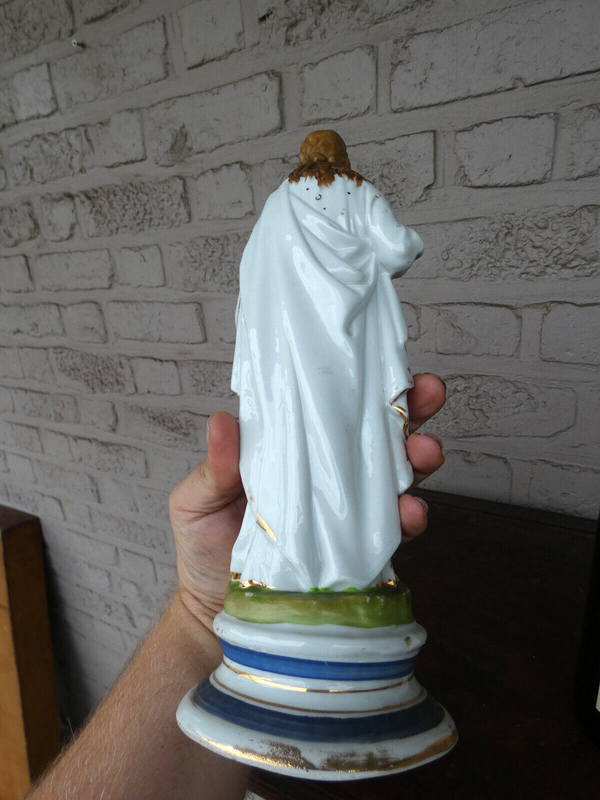 19thc Antique French porcelain sacred heart jesus  statue figurine