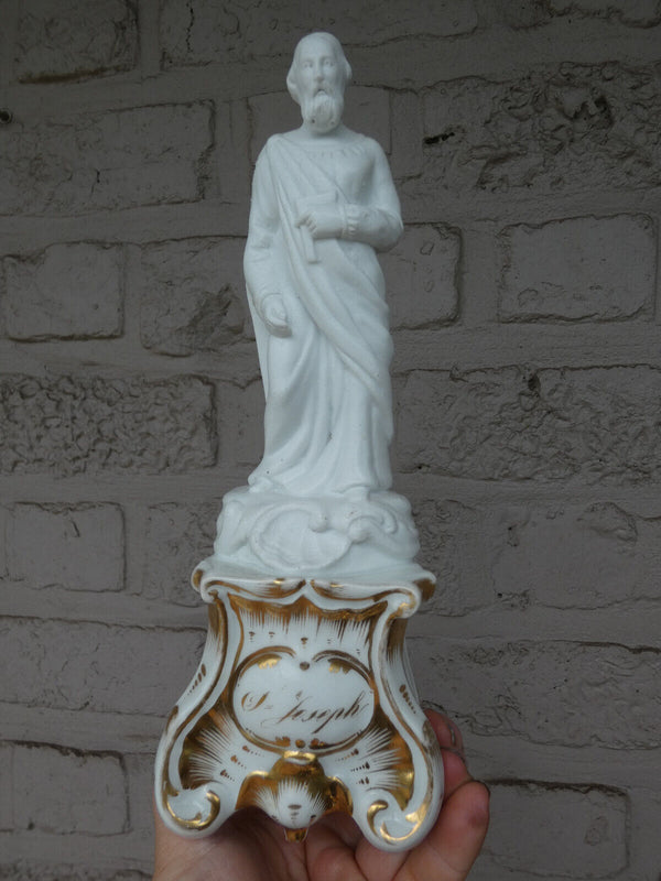 Antique French vieux old paris porcelain saint joseph figurine statue religious