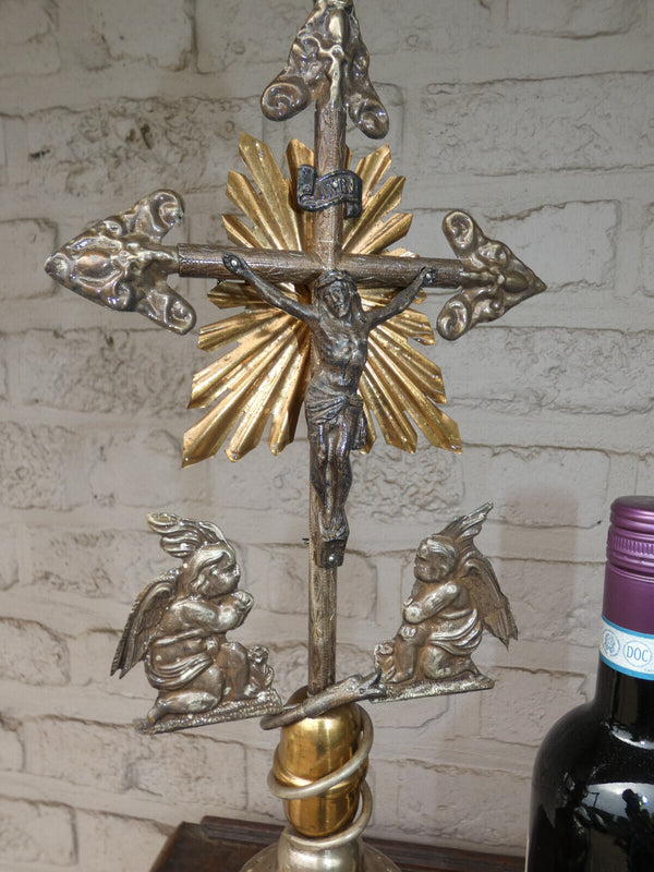 Antique Metal Crucifix Angels snake sacred heart