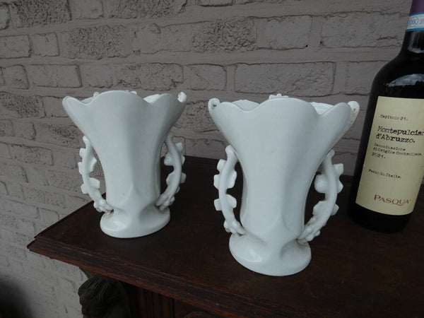 PAIR antique french vieux paris porcelain religious niche saint figurine vases