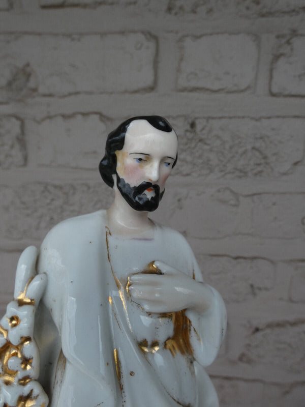 Antique French vieux old paris porcelain saint joseph figurine statue religious