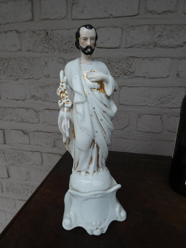 Antique French vieux old paris porcelain saint joseph figurine statue religious