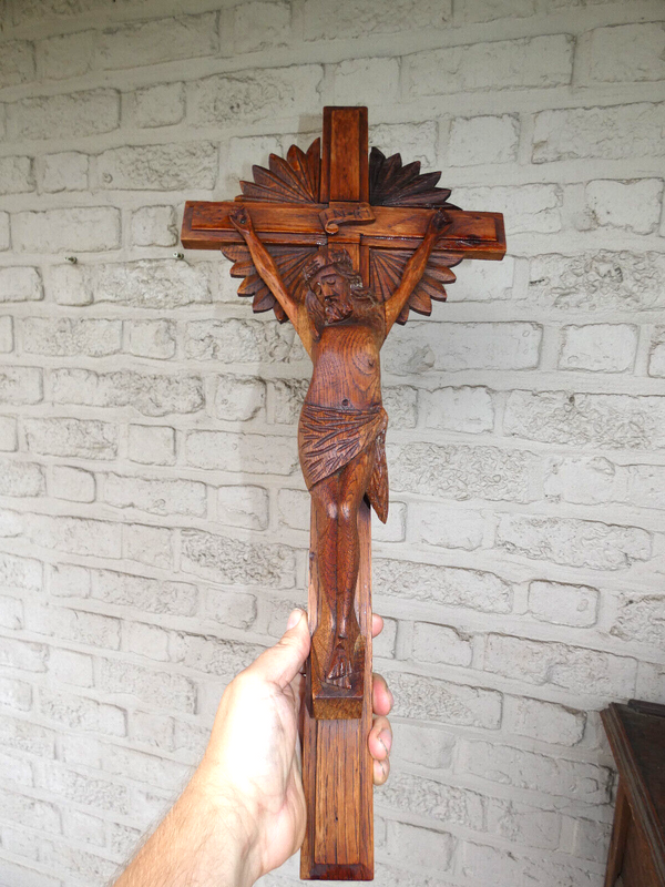 Vintage wood carved wall crucifix