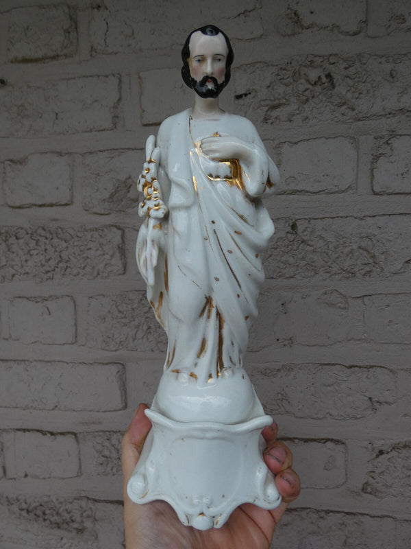 Antique French vieux old paris porcelain saint joseph figurine statue religious