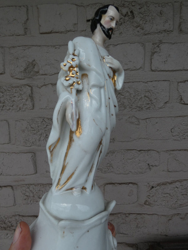 Antique French vieux old paris porcelain saint joseph figurine statue religious