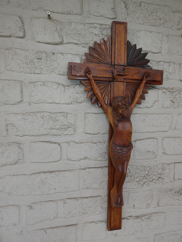 Vintage wood carved wall crucifix