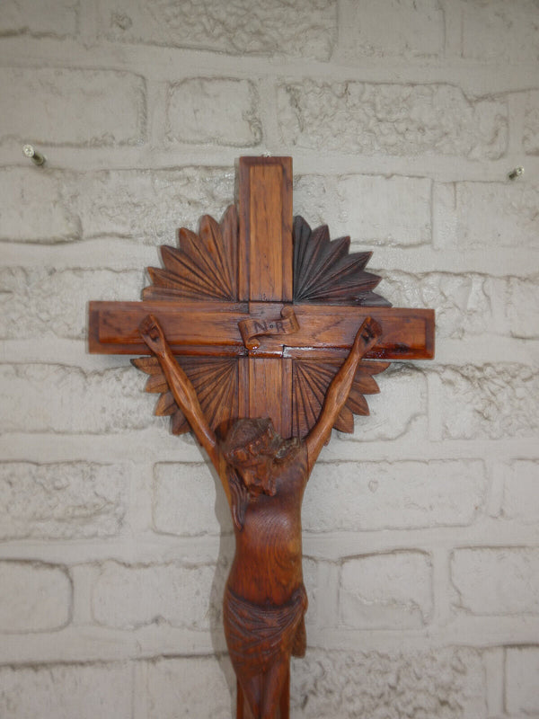 Vintage wood carved wall crucifix