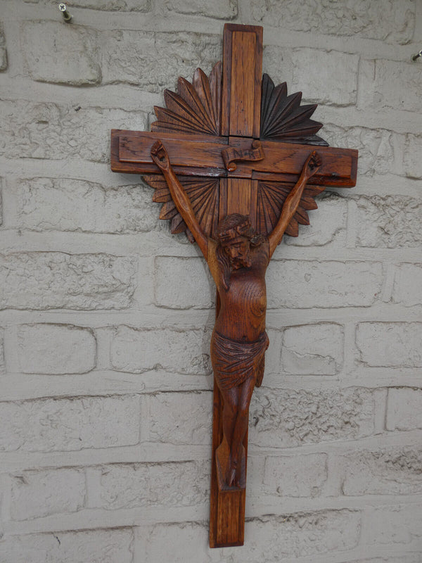 Vintage wood carved wall crucifix