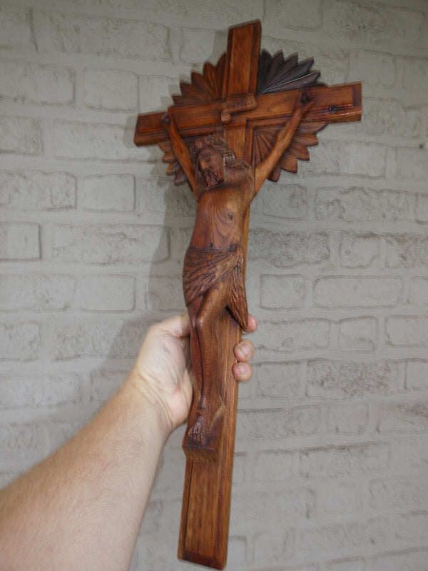 Vintage wood carved wall crucifix