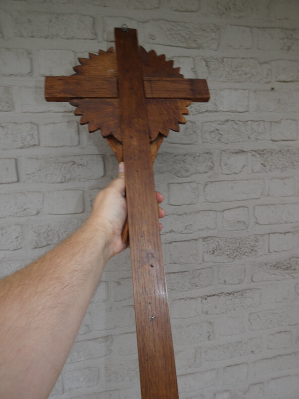 Vintage wood carved wall crucifix