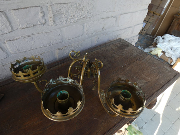 Antique  pair brass neo gothic wall cadle holders church religious