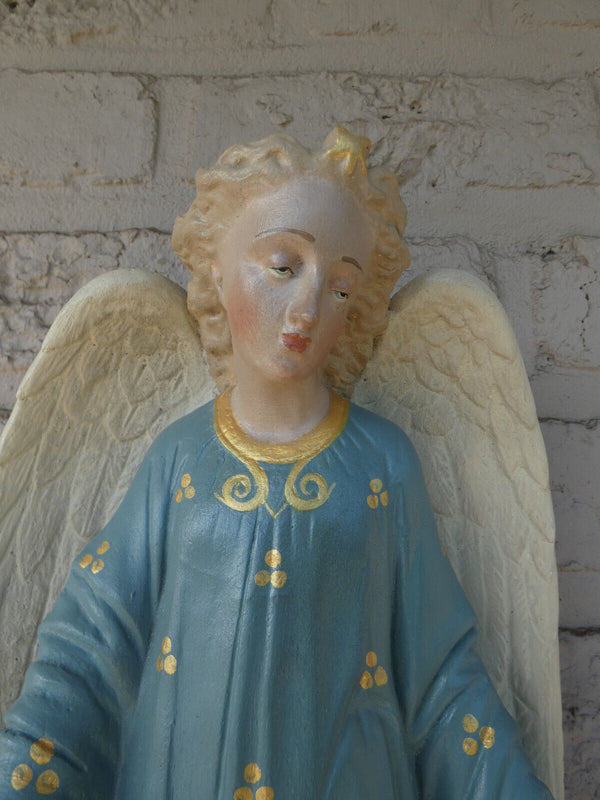 Antique Large  ceramic chalk nativity wall angel religious Statue figurine