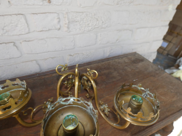 Antique  pair brass neo gothic wall cadle holders church religious