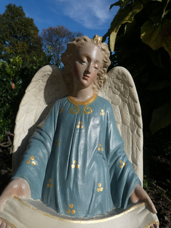 Antique Large  ceramic chalk nativity wall angel religious Statue figurine