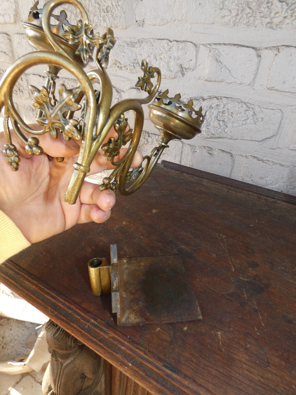 Antique  pair brass neo gothic wall cadle holders church religious